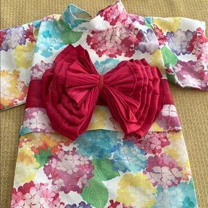 Floral Kimono with Red Bow dog outfit.  Does not come with dog.🥰